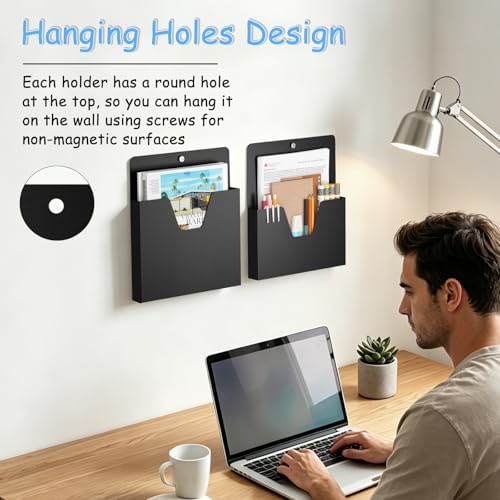 MFTEK Magnetic File Holder 6 Pockets Paper Holder, Hanging File Organizer Office Supplies Storage for Cabinets, Whiteboard, Magnetic Mail Letter Folder for Refrigerator (Classic Black) - Image 6