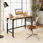 GIANTEX 48" Rolling Computer Desk, Mobile Study Writing Desk with Wheels, Storage Bag & 2 Hanging Hooks, Simple Style Home Office Work Bench, PC Workstation for Study, Bedroom (Natural) - Image 2