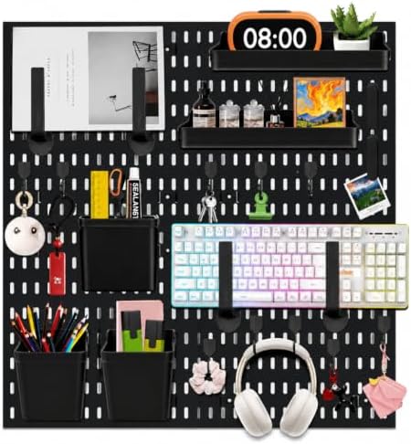 Wall Mount Wall Organizer Pegboard for Gaming & Office, 4 Pack, 12x12 Inch by Hokimder