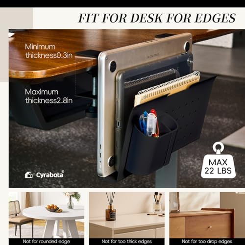 Under Desk Laptop Holder, No Drill Table Side Storage Organizer, Cute Pink Panda Clamp On Desktop Shelf Steel Table Hanging Mount File Tray, Desk Accessories & Workspace Organizers (Black) - Image 3