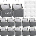 Woanger 12 Pcs Wall Hanging Storage Bag Wall Hanging Organizer Bag Over The Door Closet Basket Containers Bins with Hooks Pockets for Bedroom Bathroom, 15 x 4.3 x 8.7''(Gray) by Woanger