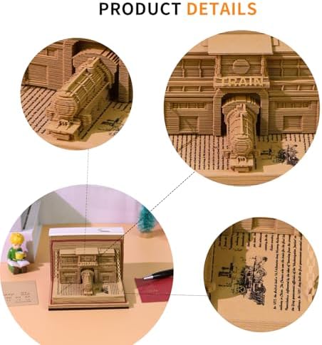 3D Memo Pad, 3D Calendar 2027, Time Piece Calendar, Tear-Off Calendars 2027, 3D Paper Carving Art Memo Pad, Art Carving Sticky Notes for Office Home Gifts Ornaments (Train in the book) - Image 3