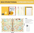 Ospelelf Clipboard with Storage for Men Women, Leather Padfolio Portfolio Organizer 5 Folders with 10 Pockets, Spiral Clipboard Folio with Notepad for Letter Size, Elastic Closure and Pen Loop Floral - Image 3