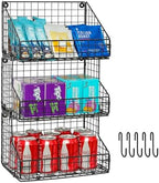 X-cosrack 3-Tier Stackable Detachable Snack Organizer (Large Size), Countertop Display/Wall Mounted Shelf with 5 Hooks Wire Basket Snack Shelf for Office Cabinets, Kitchen, Pantry, 11.8x7.8x22 Inch by X-cosrack
