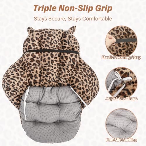 DOBUONO Comfy Office Chair Cushion, Cute Seat Cushion Leopard Print Cushion for Gaming Chair with Backrest Non-Slip Floor Seating for Adults and Pets Khaki Stuff for Room Decor - Image 3