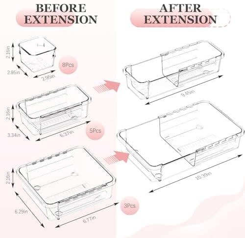 DILIBRA 16 Pcs Clear Extendable Drawer Organizer, Adjustable Drawer Storage - Image 2