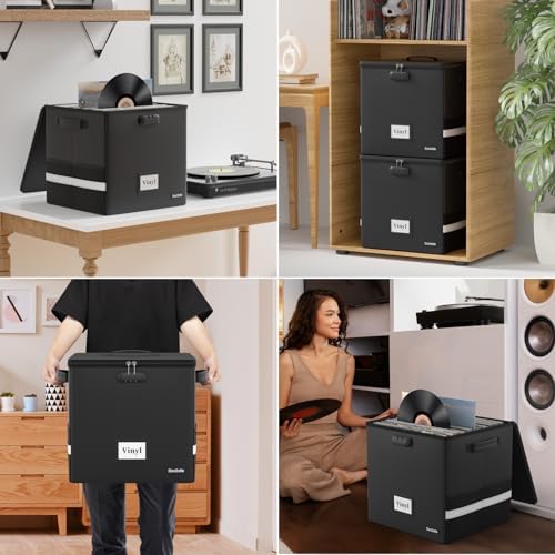 DocSafe Vinyl Record Storage Box with Lock,Fireproof＆Water Resistant Record Organizer Storage for 100+ Single Records(12-inch),Collapsible Storage Crate with Lid&Handles for Valuable Album Collection - Image 5