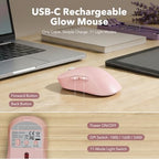 Rechargeable Backlit Wireless Keyboard and Mouse Combo, Retro Typewriter Keyboard with Magnetic Wrist Rest, Light Up Letters, 2.4GHz Cordless Connection for Mac, Windows PC, Laptop (Glowing Pink) - Image 6