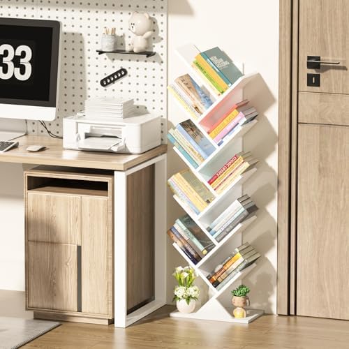 10 Tier Tree Book Shelf, Floor Standing Wood Bookshelf for Narrow Space - Image 6
