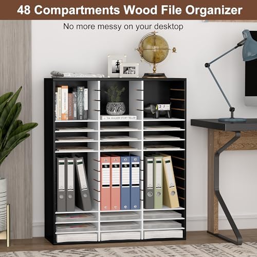 EasyPAG Wooden Literature Organizer with Adjustable Shelves, 48 Compartments Office Paper Organizer Storage 24000 Sheets Letter Size Paper, Student Mailbox for Classroom, Black/White - Image 2