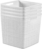 Curver Set of 4 Large Cube 17L Jute Decorative Plastic Organization and Storage Baskets - Perfect Bins for Home Office, Closet Shelves, Kitchen Pantry and All Bedroom Essentials, White by Unknown