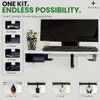VI+AL Under Desk Laptop Mount - Hidden Metal Shelf with Side Storage, Hook & Cable Organizer - Installs with Tape & Screws - Fits Devices up to 1.7" Thick - Deluxe + LED (USB Light Strip & Remote) - Image 5