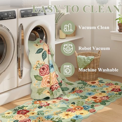 DUKINO 3x5 Area Rugs, Non Slip Floral Washable Rug for Bedroom, Green - Image 6