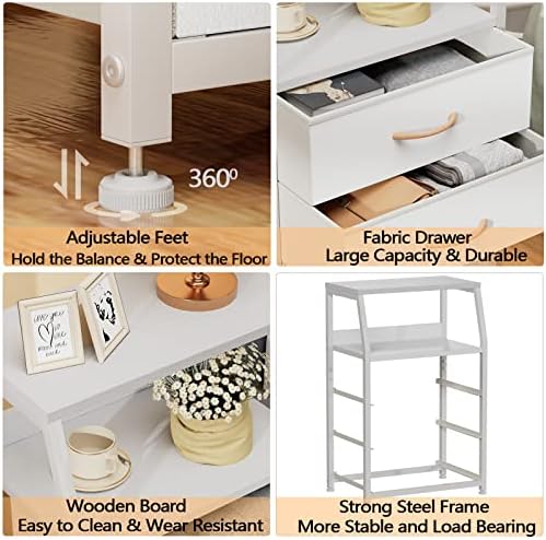 Furnulem White Night Stand with 3 Fabric Drawers, Small Bedside Table - Image 5