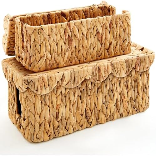 Patelai 2 Pack Scalloped Cable Management Box Water Hyacinth, Natural Color by Patelai