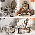 Countertop Organizer Corner Shelf, Wooden 2 Tier Stackable Kitchen Counter Shelves with Non-Slip Pads, Adjustable 3-Piece Desktop Corner Shelf for Desk, Kitchen, Bathroom, Coffee Corner - Image 4