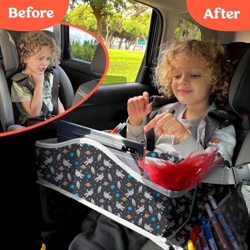 PILLANI Kids Travel Tray for Car - Car Seat Tray for Toddler, Roadtrip Essentials, Carseat Table Tray for Kids Road Trip Activities - Toddler Lap Desk Organizer for Airplane w/Dry Erase Surface - Image 3