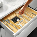 VaeFae Bamboo Silverware Drawer Organizer, 6 Slots, Natural - Image 3