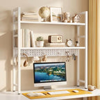 Brakki 2-Tier Desk Shelf, Desk Hutch Bookshelf with Pegboard and Hook Dorm by BRAKKI
