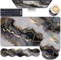 Mouse Pad,Large Pink Desk Mat, 4in1 XXL Mousepad + Keyboard Wrist Rest+Mouse Wrist Rest+Coaster Set with Ergonomic Desk Pad for Home Office Table Computer-Black Golden Marble by CICPLKSE