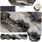 Mouse Pad,Large Pink Desk Mat, 4in1 XXL Mousepad + Keyboard Wrist Rest+Mouse Wrist Rest+Coaster Set with Ergonomic Desk Pad for Home Office Table Computer-Black Golden Marble by CICPLKSE