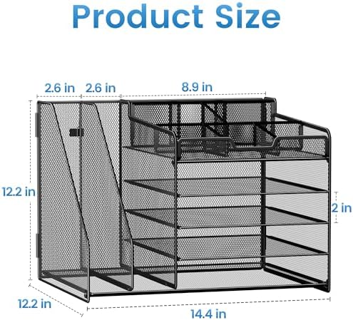 Lavatino Desk Organizer, 5-Tier Metal Mesh Paper Letter Tray with 2 File Holders & 7 Flexible Dividers for Office or Home Desk Organizers and Accessories, Keep Workspace Supplies Neat, Black - Image 7