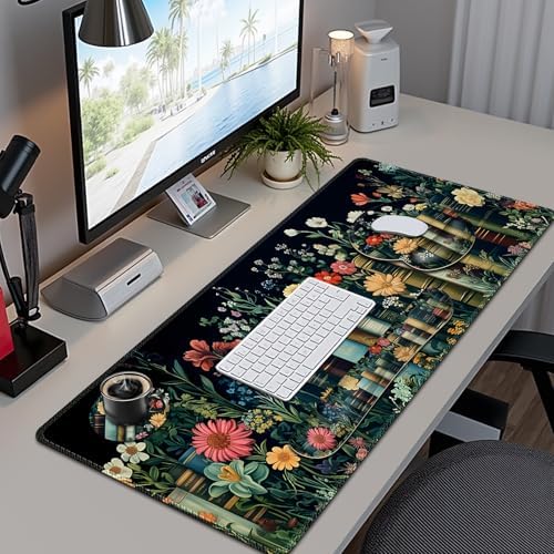 Wildflowers Mouse Pad, Large Desk Mat Extended Nature Botanical Aesthetic Deskpad, 4 PCS Non-Slip Rubber Base Computer Mouse Pads for Work, Game, Office, Home Decor Gifts I Floral Plants Books - Image 2