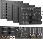 Black Peg Board, 4 Pack Metal Pegboard with Hooks, 71pcs Pegboard Kit, Pegboard Wall Organizer, Heavy Duty Peg Boards for Walls Home Office, Garage Tool Storage, Workbench, Craft Room by Unknown
