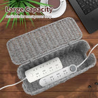 Cable Management Box, Desk Handwoven Rattan Cord Hider Cable Organizer Box With Lid Button Lock, Power Strip Cover Wicker Decorative Basket, Floor Wire Hiding Extension Cord Box (grey) - Image 2