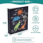 Dinosaur Cartoon Black Decorative 3 Ring Binder 1.5 Inch Large View Binders with Pockets File Organizer for Office College School, 2 Pack - Image 5