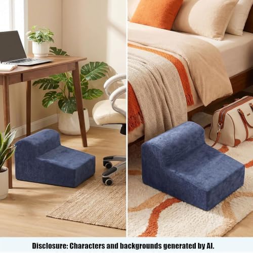 Modern Foam Filled Foot Stool, Soft Lightweight Pouf Ottoman Floor Rest for Living Room, Bedroom, Office Desk, Small Spaces, Blue - Image 3