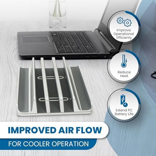 Elestoria 5- Slot Vertical Laptop Stand - Aluminum Laptop Stand Vertical for Desk - Fits MacBook Pro/Air, Surface, Mobiles & Gaming Laptops up to 17.3" - Heavy Duty Laptop Holder for Desk - (Silver) - Image 3
