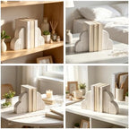 Matte Textured Arch Ceramic Bookends Pair,Heavy Duty Decorative Book Holders,Speckled Black Dot Sculpture Book Stoppers for Shelf Tabletop, Minimalist Modern Home Decor Gift for Book Lovers（White） - Image 4