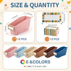 Geetery 12 Pack Non-Tip Book Bins with Stabilizer Wings,lables, Boho - Image 2