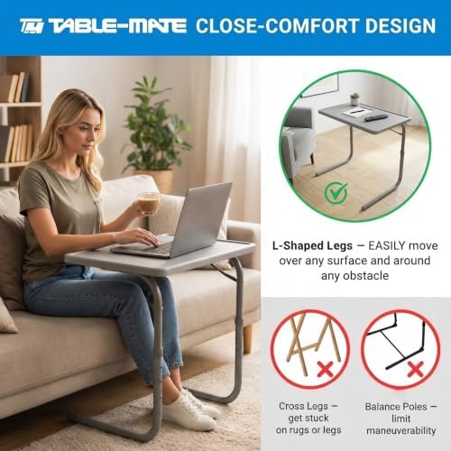 Table-Mate TV Tray Table | Portable Desk Folding Dinner Tray, Couch Table Trays for Eating Snack Food, Portable Laptop Desk, Bed Trays for Eating | Adjustable TV Trays with 3 Angles and Cup Holder - Image 4