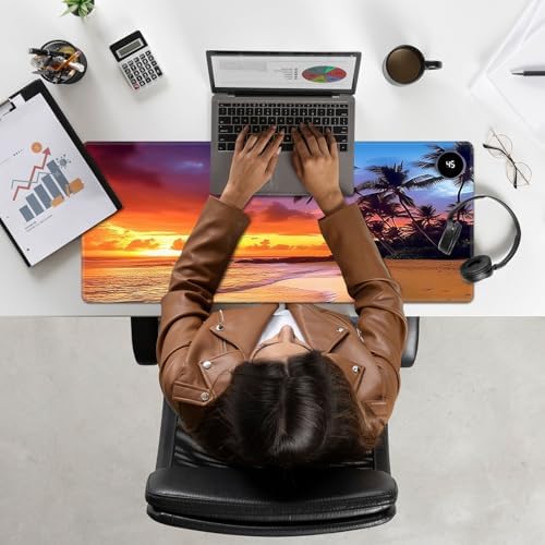 Heated Mouse Pad Hand Warmer, Warm Desk Pad Mousepad Desk Mat with 3 Levels Heating and Auto Shut Down 31.5 x 13 inch PU Leather Warmer Keyboard Mat for Gaming Laptop Office Home, Sunset Beach - Image 7