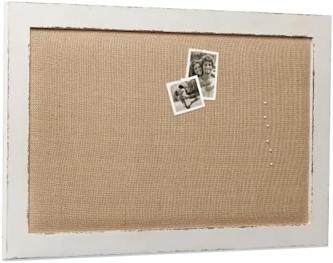 SOFE 18x29 White Linen Bulletin Board, Farmhouse Wood Frame Decor by SOFE