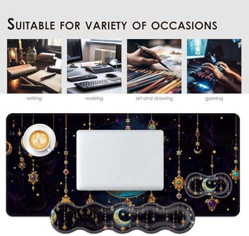 Large Keyboard Mouse Pad Set, Extended Mouse Pad+Keyboard Wrist Rest Support, Memory Foam Ergonomic Easy Typing, 4Pcs (31.5×11.8 in) Desk Pad Set for Office Home,Galaxy Moon Star - Image 7