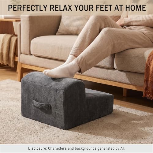 Modern Foam Filled Foot Stool, Soft Lightweight Pouf Ottoman Floor Rest for Living Room, Bedroom, Office Desk, Small Spaces（Gray） - Image 3