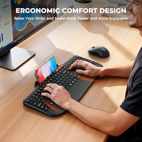 MEETION Wireless Keyboard Mouse Combo, Ergonomic Bluetooth Rechargeable - Image 2