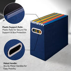 4 Pack Letter Size File Storage Box Collapsible, Fabric Hanging File Folders Organizer, Portable Office Document Holder with Metal Handle, Smooth PVC Rails, Blue - Image 4