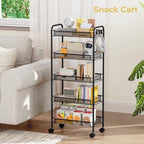 TOOLF 5 Tier Rolling Cart, Metal Utility Storage Cart with Wheels, Black - Image 6