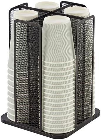 Annova Paper/Plastic Cup and Lid Holder Plastic Storage Organizer, 360°Rotating Coffee Mup Dispenser with 4 Compartments, Multifunctional Storage Rack for Home, Office, Bar, Coffee Shop (Black) by LivingNecessities