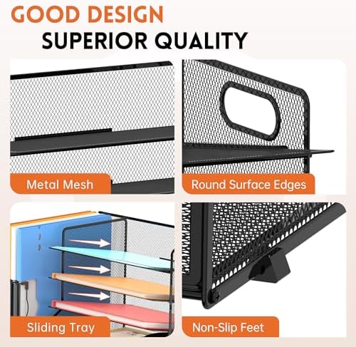 5-Tier Desk Organizer with File Holder & Pen Holder & Sliding Drawer, Black - Image 5