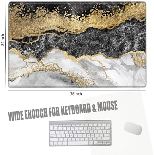 36x24 Mouse Pad Black and Gold Marble Giant Desk Mat XXXL Mousepad Extra Large Desk Pad Oversized Huge Computer Mat with Stitched Edges Non-Slip Rubber Base for Office Work Home Game - Image 2