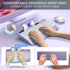 Rechargeable Silent Wireless Keyboard and Mouse Combo, Ergonomic Wrist Rest & Phone Tablet Holder, USB-C Adapter Included, 2.4G Lag-Free Cordless Set for Windows Mac Laptop PC Home Office (Purple) - Image 3