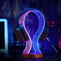 Lampeez Headphone Stand Headset Holder with Blue Pink LED Night Light Walnut Wood for Gamers, Music Lovers Gift Idea by Lampeez