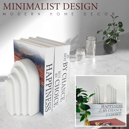 Book Ends for Heavy Books, Resin Decorative bookends, Heavy Duty Book end for Shelves, Book Stopper for Shelves, Modern Home Decor Aesthetic Book Ends, Layered Arch Design Set of 2(Cream White) - Image 5