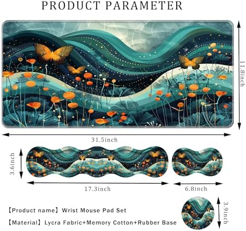 Keyboard Wrist Rest Set,Memory Foam Wrist Support Mouse Pad,31.5"x11.8" Desk Mat for Comfortable Typing & Pain Relief,Non-Slip Base for Office & Home Use - Flower and Butterfly - Image 2