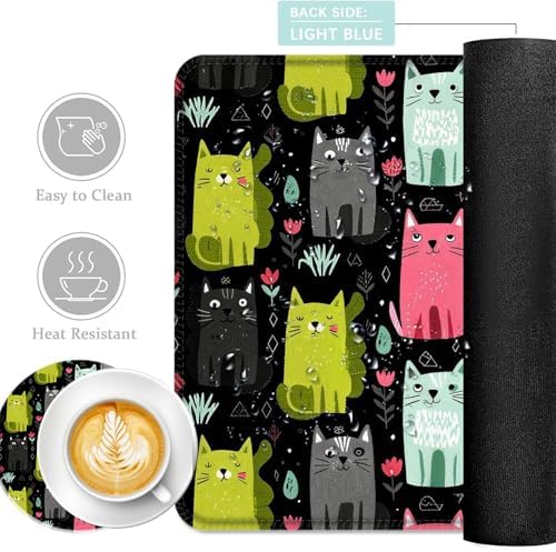 Keyboard Mouse Pad Set, Extended Gaming Mouse Pad+Ergonomics Keyboard Wrist Rest Support, Memory Foam, Easy Typing Pain Relief, 4Pcs XL Ultra Thick Desk Mat,Colorful Cats - Image 2